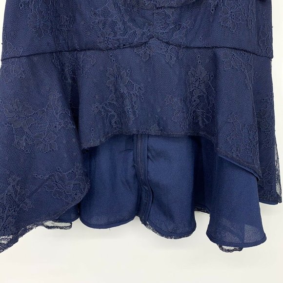Keepsake The Label Top Womens Size XL Blue Lace Cold Shoulder Ruffle Hi Lo - Picture 5 of 8